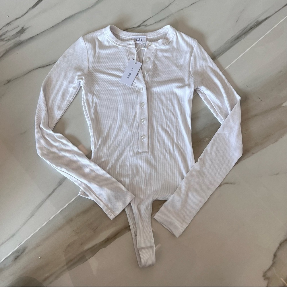 🤍🤍CLYQUE Henley Bodysuit Long sleeve White Sz XS NWT